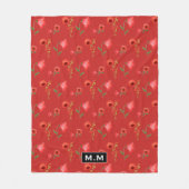 Pretty Red Poppies Pattern Monogram フリースブランケット (正面)