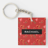 Pretty Red Poppies Pattern Personalised キーホルダー (正面)