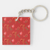 Pretty Red Poppies Pattern Personalised キーホルダー (裏面)