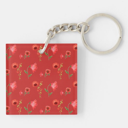 Pretty Red Poppies Pattern Personalised キーホルダー (裏面)