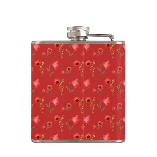 Pretty Red Poppies Pattern Personalised フラスク (裏面)