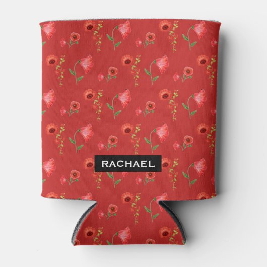 Pretty Red Poppies Pattern Personalised 缶クーラー (正面)