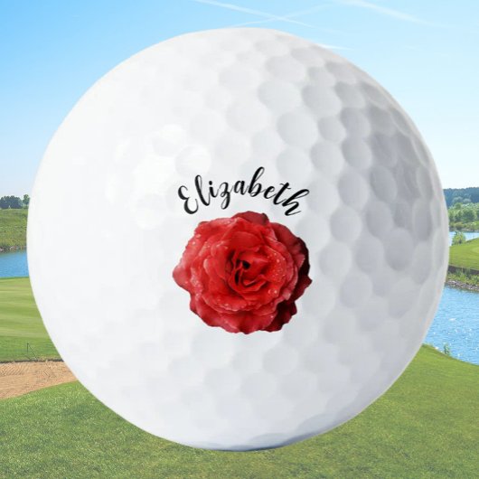 Pretty red rose flower custom name ladies ゴルフボール
