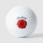 Pretty red rose flower custom name ladies ゴルフボール (正面)