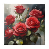 Pretty red roses watercolor painting タイル (正面)