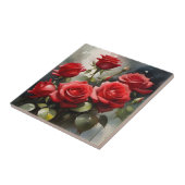 Pretty red roses watercolor painting タイル (側面)