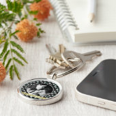 Pretty Retro Floral Black Pattern Photo キーホルダー (側面)