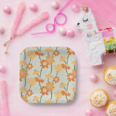 Pretty retro muted 1970s flowers ペーパープレート (パーティー)