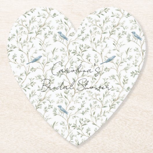 Pretty Romantic Blue Birds Bridal Shower ペーパーコースター (正面)