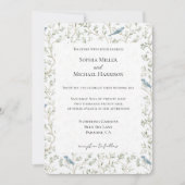 Pretty Romantic Blue Birds Dream Wedding 招待状 (正面)