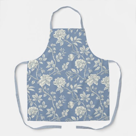 Pretty Romantic Blue Cream Flowers   エプロン (正面)
