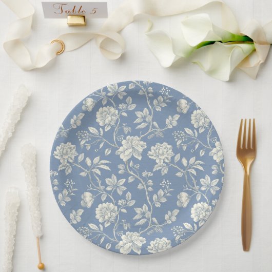 Pretty Romantic Blue Cream Flowers Bridal Shower ペーパープレート (ウェディング)
