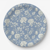 Pretty Romantic Blue Cream Flowers Bridal Shower ペーパープレート (正面)