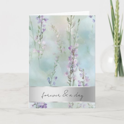 Pretty Romantic Lavender Purple Floral Wedding カード (正面)