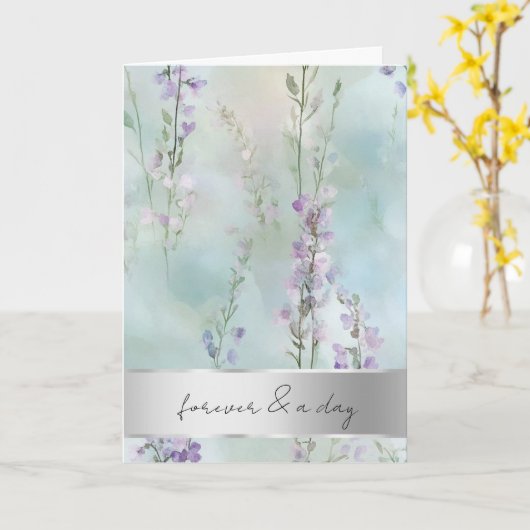 Pretty Romantic Lavender Purple Floral Wedding カード (黄色い花)