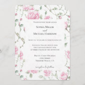 Pretty Romantic White Pink Roses Floral Wedding 招待状 (正面/裏面)