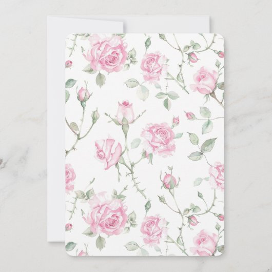 Pretty Romantic White Pink Roses Floral Wedding 招待状 (裏面)