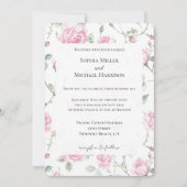 Pretty Romantic White Pink Roses Floral Wedding 招待状 (正面)