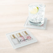 Pretty Rose Blush Pink Floral Nail Polish ガラスコースター (アングル)