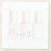 Pretty Rose Blush Pink Floral Nail Polish ガラスコースター (裏面)