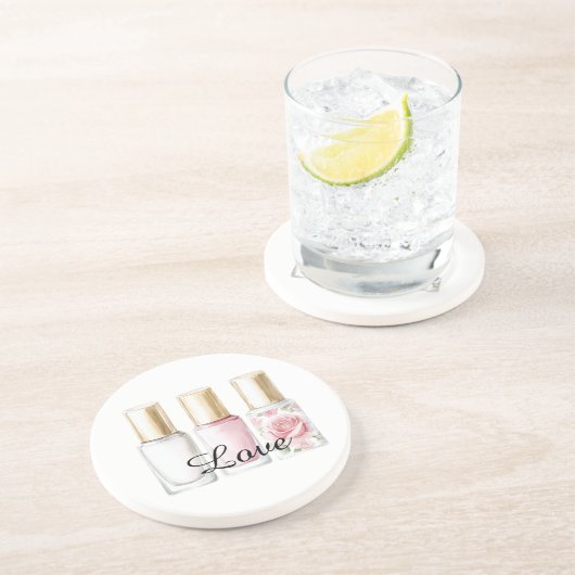 Pretty Rose Blush Pink Floral Nail Polish コースター (側面)