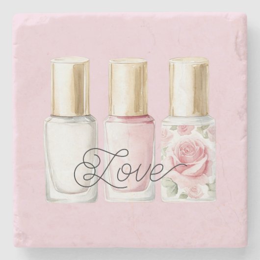Pretty Rose Blush Pink Floral Nail Polish ストーンコースター (正面)