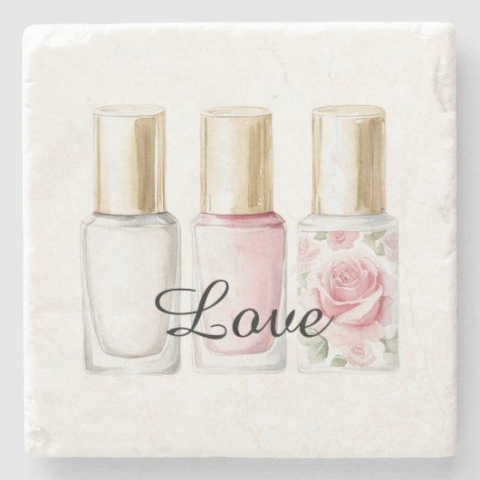 Pretty Rose Blush Pink Floral Nail Polish ストーンコースター (正面)