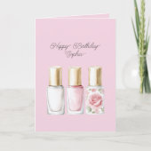 Pretty Rose Blush Pink Floral Nail Polish Birthday カード (正面)