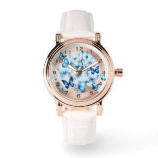 Pretty Rose Gold Look Blue Butterfly eWatch Watch 腕時計