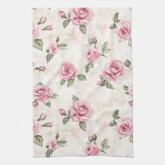 Pretty Roses Floral Pink   キッチンタオル (縦)