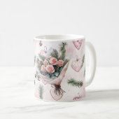 Pretty Roses Floral Pink Hearts コーヒーマグカップ (正面右)