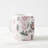 Pretty Roses Floral Pink Hearts コーヒーマグカップ (正面左)