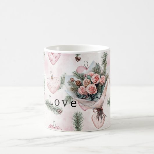 Pretty Roses Floral Pink Hearts コーヒーマグカップ (中央)