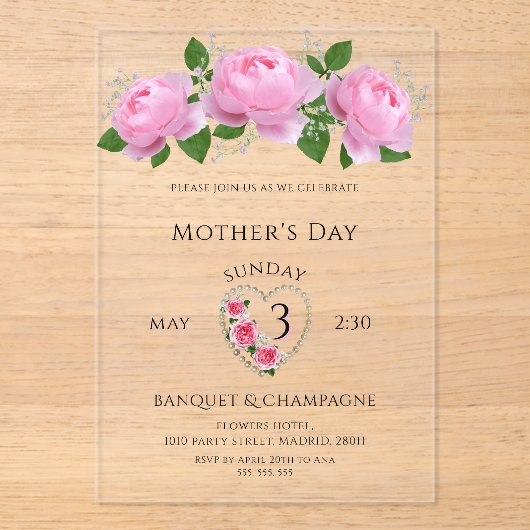 Pretty Roses Mother's Day Celebration アクリル招待状 (正面)