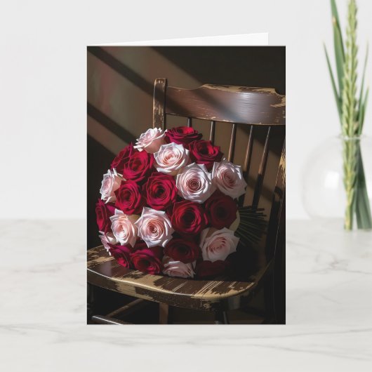 Pretty Roses on a Rustic Chair | Valentine's Day カード (正面)