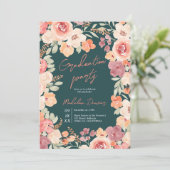 Pretty rustic boho floral teal 3 photos graduation 招待状 (スタンド正面)