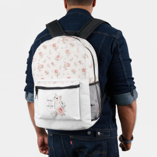 Pretty Savage Cat Floral Pattern Backpack プリントバックパック