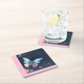 Pretty Shimmeing Butterfly Paper Coaster Blu Pin k スクエアペーパーコースター (インサイチュ)