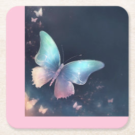 Pretty Shimmeing Butterfly Paper Coaster Blu Pin k スクエアペーパーコースター