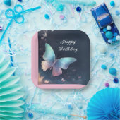 Pretty Shimmeing Butterfly Paper Plate Blue Pink ペーパープレート (パーティー)