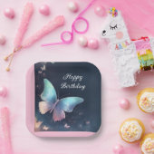 Pretty Shimmeing Butterfly Paper Plate Blue Pink ペーパープレート (パーティー)