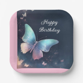 Pretty Shimmeing Butterfly Paper Plate Blue Pink ペーパープレート
