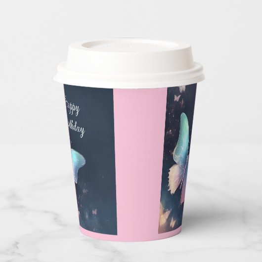 Pretty Shimmering Butterfly Paper Cup Blue Pink 紙コップ (左)