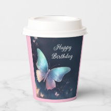 Pretty Shimmering Butterfly Paper Cup Blue Pink