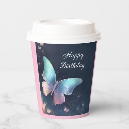 Pretty Shimmering Butterfly Paper Cup Blue Pink 紙コップ (正面)