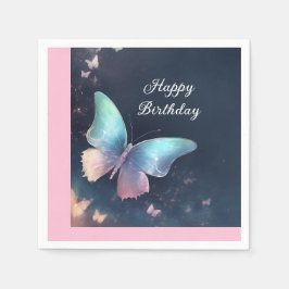 Pretty Shimmering Butterfly Paper Napkin Blue Pink スタンダードカクテルナプキン