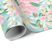Pretty Soft Pastel Pink & Teal Pine Trees Holiday  ラッピングペーパー (ロールコーナー)