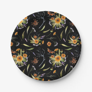 Pretty Spooky: Halloween Flowers, Spiders and Moth ペーパープレート