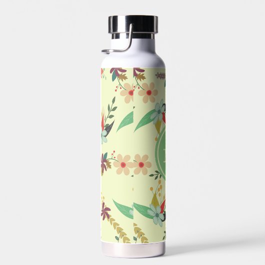 Pretty Spring Floral Mint Monogram ウォーターボトル (右面)