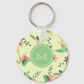 Pretty Spring Floral Mint Monogram キーホルダー (正面)